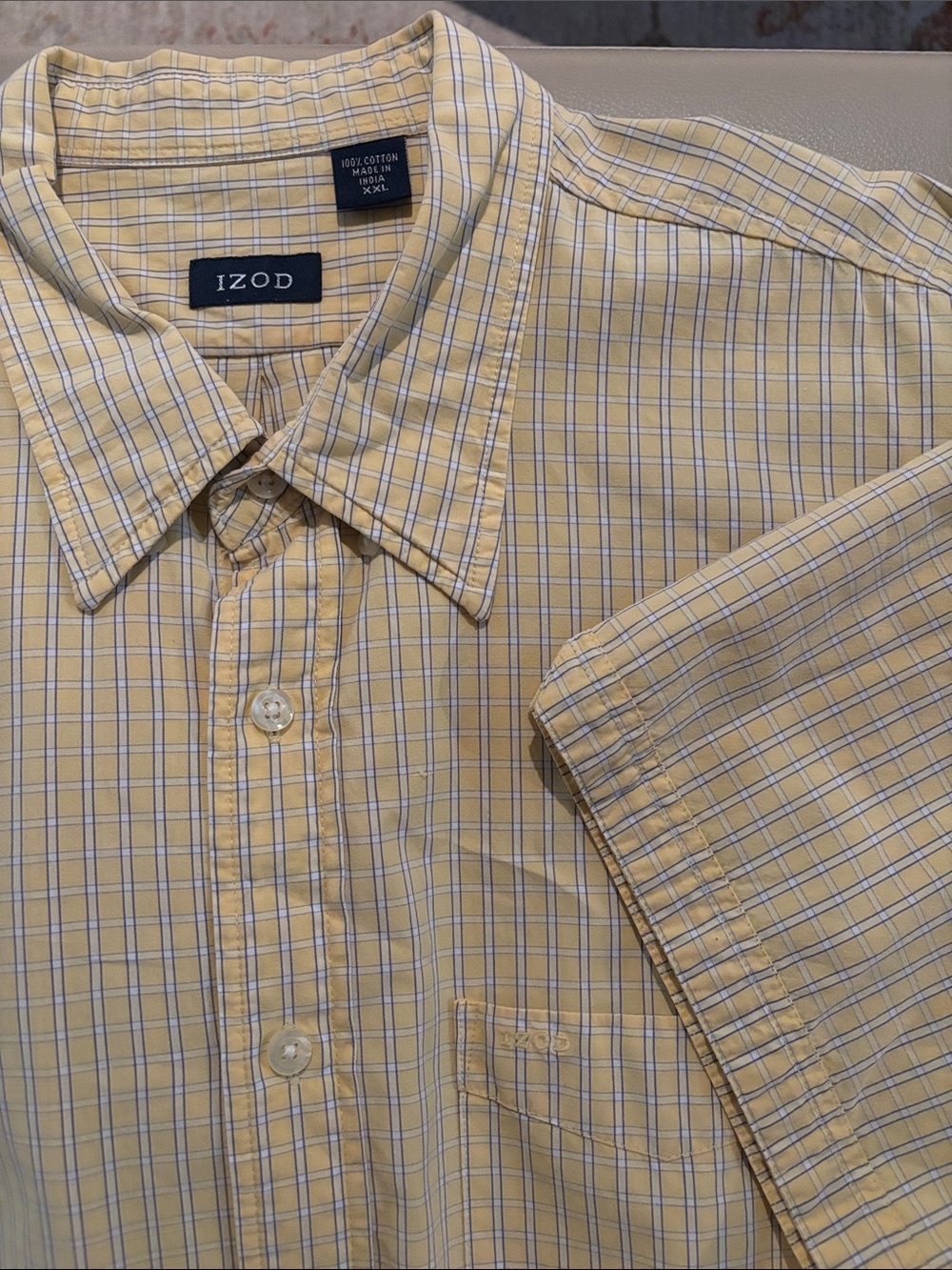 Izod Yellow Plaid Short-Sleeve Button-Down Shirt - Picture 1 of 2